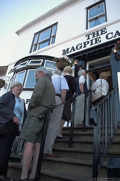 Queue waiting to enter the Magpie Cafe, one of the best chip shops in Whitby.
