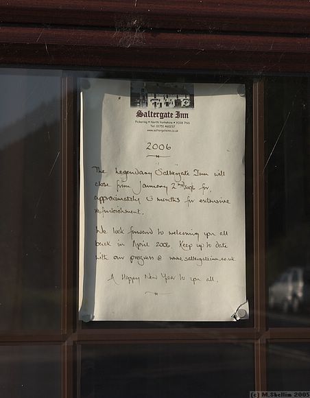 Saltersgate Inn temporary closure notice is well past its sell by date.